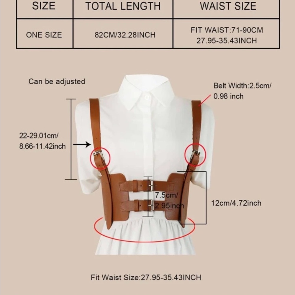 Source Unknown Brown Leather Double Buckle Harnes… - image 5